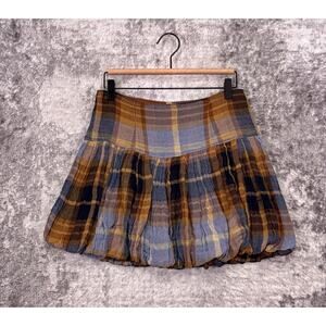 New Free People Mini Skirt 6 Womens Plaid Check Gauze Cotton Woven